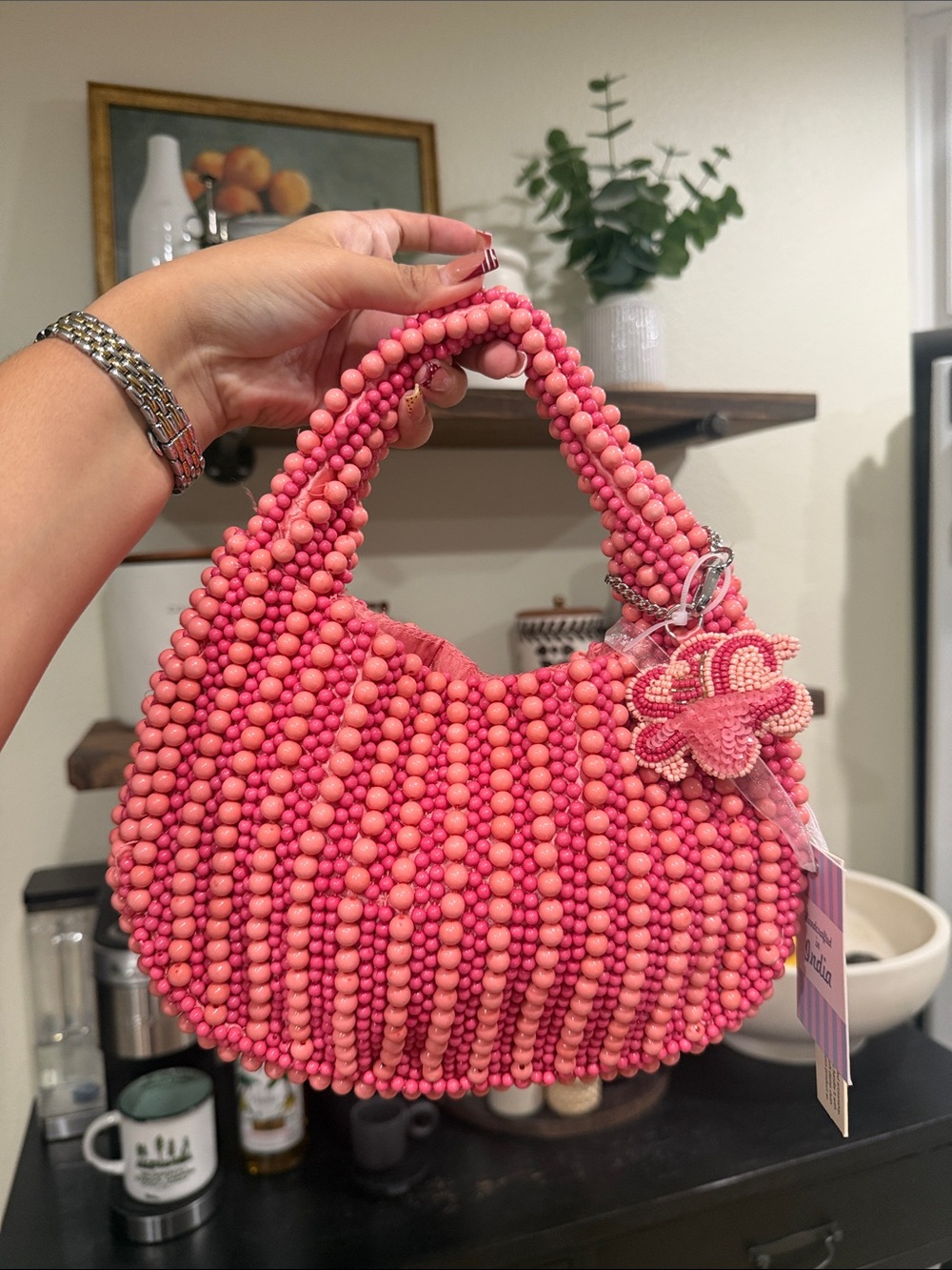 Pink Beaded Handbag - Stylish Womens Shoulder Bag